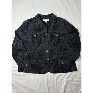 Bamboo Traders Black Velvet Burnout Button Front Long Sleeve Jacket Women's 1X